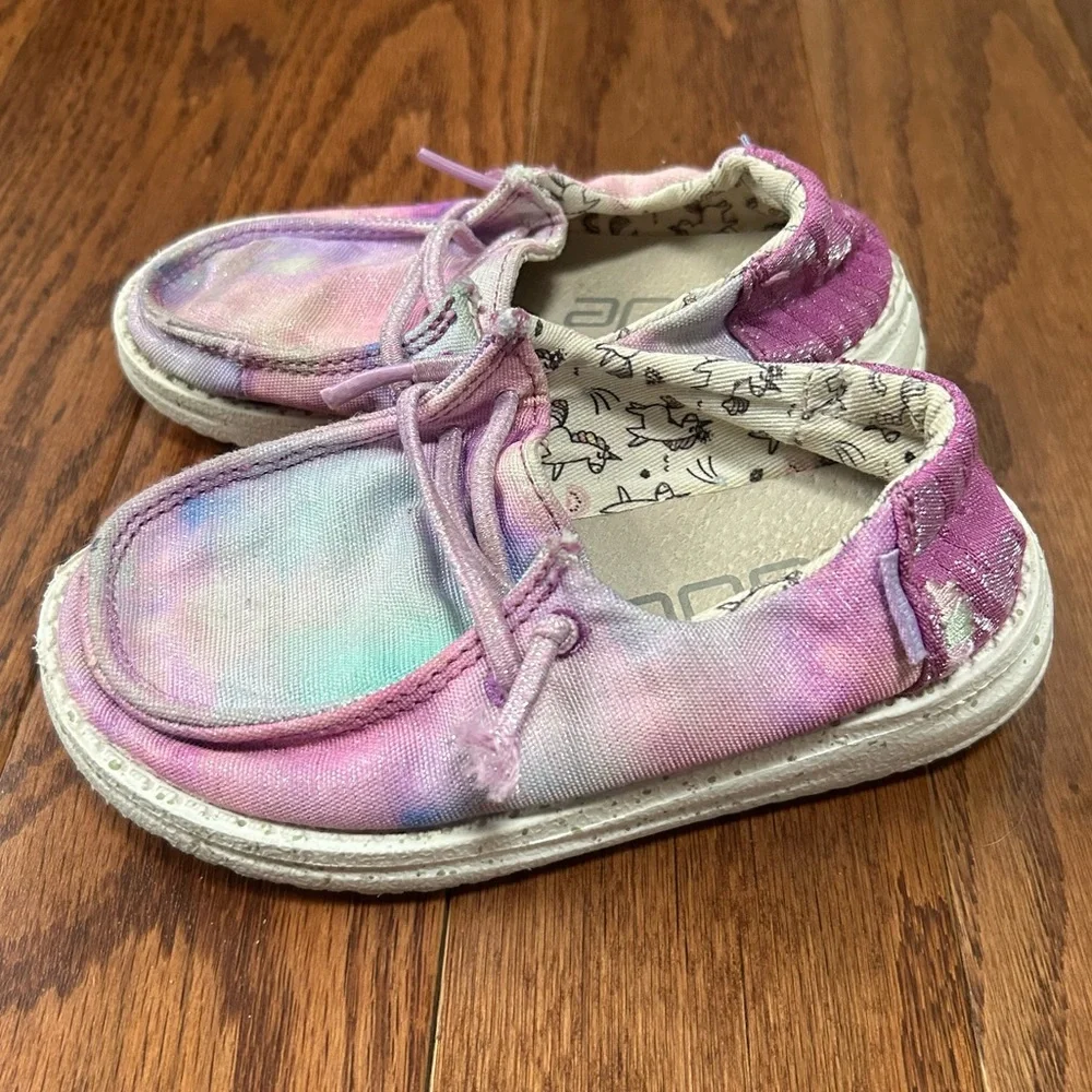 Hey Dude Toddler Wendy Sparkle Unicorn Dreamer Tie-Dye Slip-On Shoes size 8